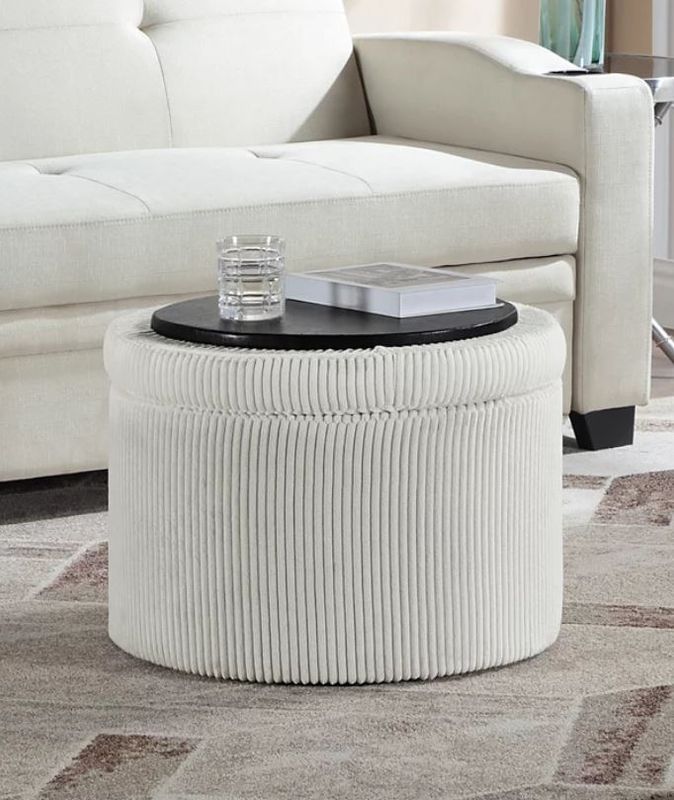 Convenience Concepts 22" Designs4Comfort Round Corduroy Shoe Storage Ottoman with Reversible Tray Lid