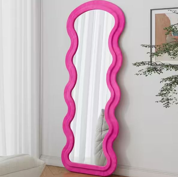 Interior Moderna Pink Wavy Floor Mirror 24 in. W x 63 in. H Irregular Full Length Mirror