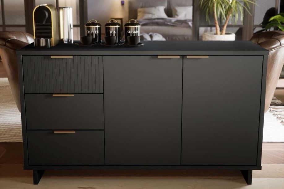 Manhattan Comfort - Granville Sideboard with 3 Full Extension Drawers in Dark Grey