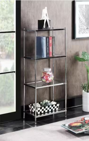 Royal Crest 43 in. Chrome Glass 4-Shelf Accent Bookcase
