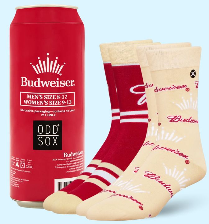 Odd Socks - Budweiser Novelty 2 Pack Can Crew Socks