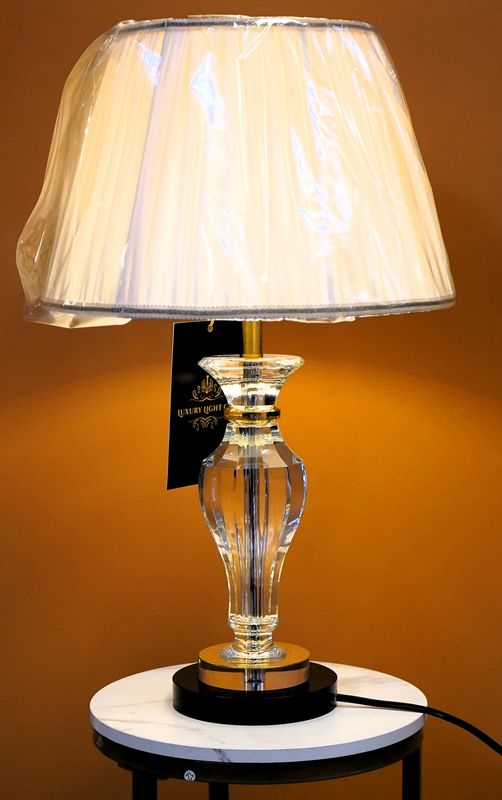 Crystal &amp; Gold Table Lamp with Pleated Shade