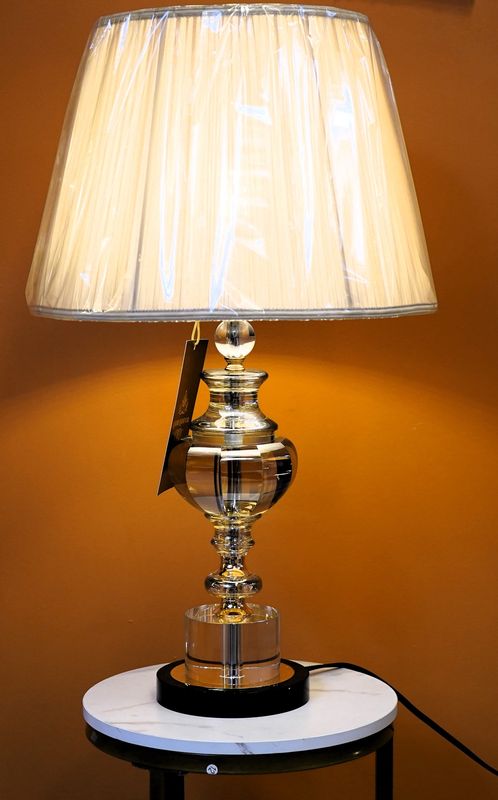 Crystal Column Table Lamp with Pleated Shade