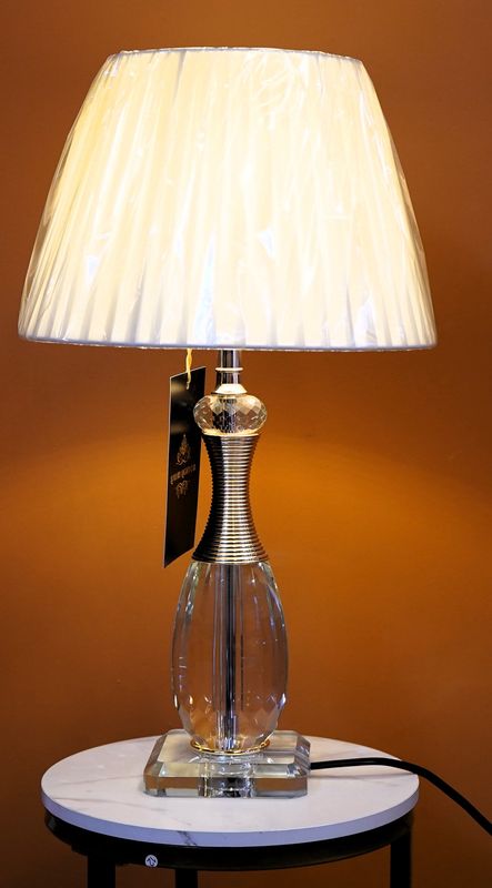 Gold-Tipped Crystal Lamp with Pleated Ivory Shade