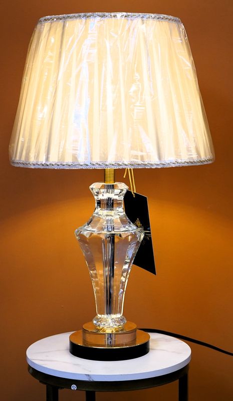Sculpted Crystal Pillar Lamp with Gold Accents