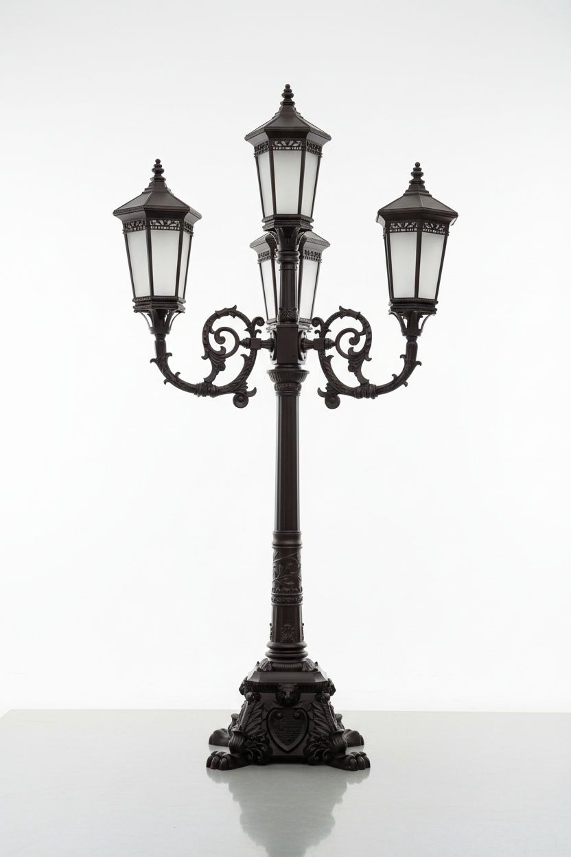 Victorian Cast Iron Quad Lantern Lamp Post – Regal Ambiance for Garden or Entryway