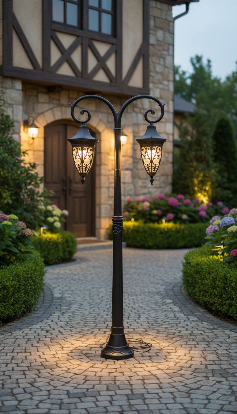 Antique Bronze Double Lantern Post Lamp – Timeless Elegance in Every Detail