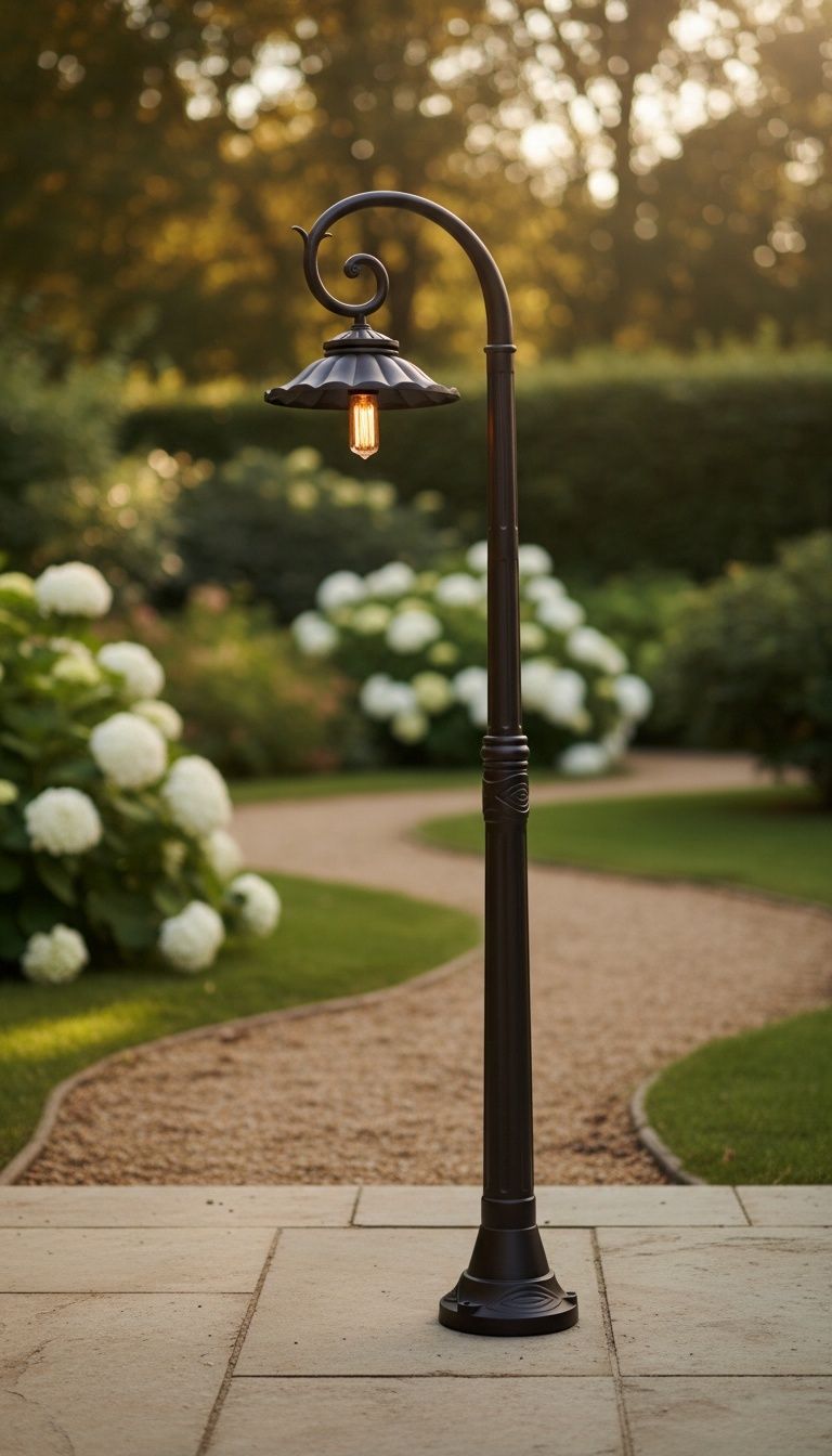 Vintage Garden Post Lantern – Curved Elegance for Pathways &amp; Patios
