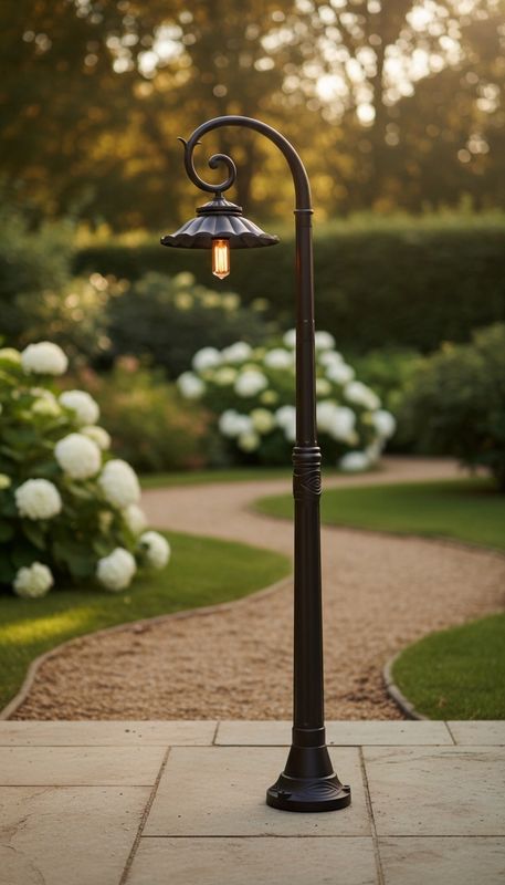 Vintage Garden Post Lantern – Curved Elegance for Pathways &amp; Patios