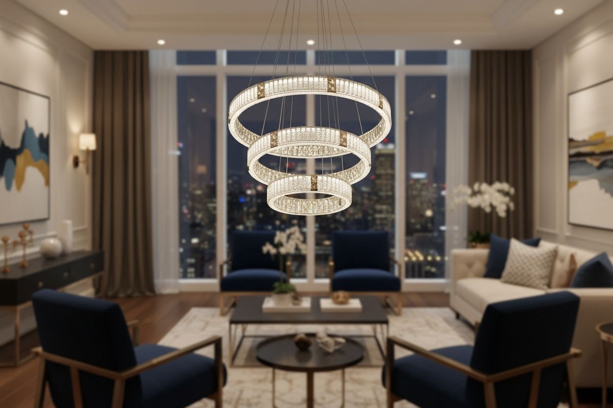 Triple-Ring Crystal Chandelier