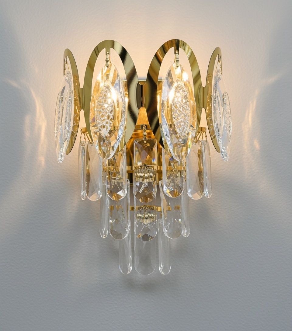 Golden Cascade Crystal Wall Sconce