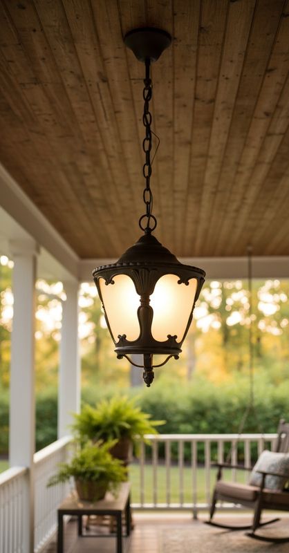 Baron’s Flame Twin Lantern Street Lamp – Sculpted Iron &amp; Amber Frost