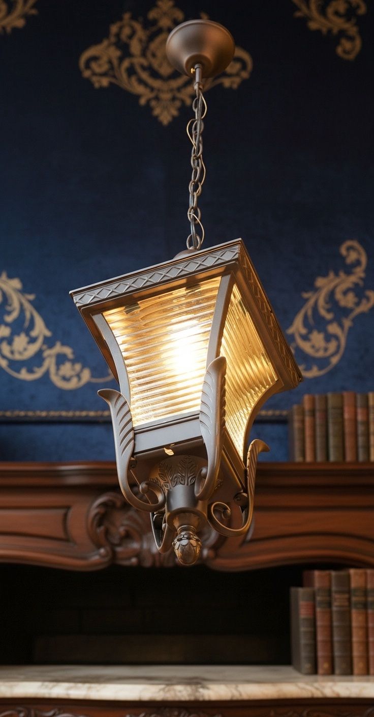 Kyoto Hanging Lantern – Bronze Finish with Ribbed Glass