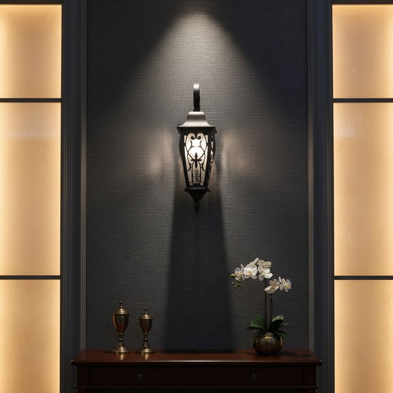 Marseille Scroll Wall Lantern – Black Cast Iron &amp; Frosted Glass