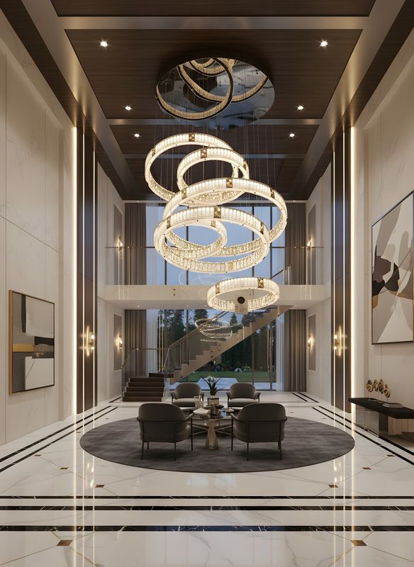 Grand Spiral Multi-Ring Crystal Chandelier