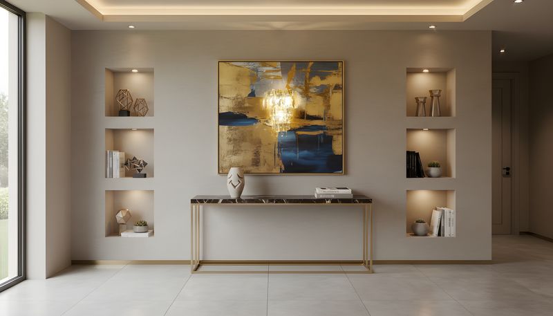 Modern Luxe Wall Ensemble with Illuminated Niches &amp; Marble Console