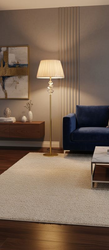 Swan-Inspired Crystal Floor Lamp with Gold Stem