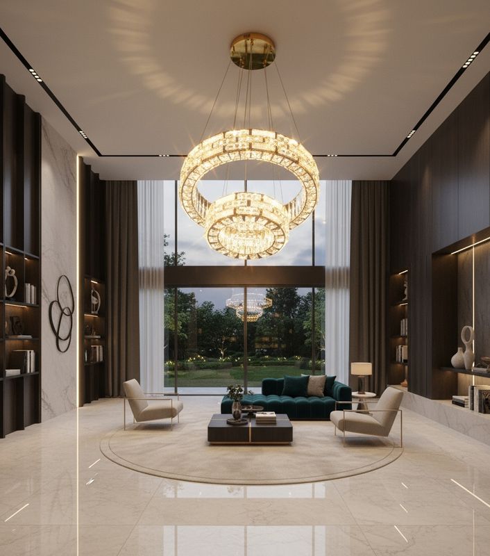 Solara Halo Chandelier – Radiant Rings in Gold and Crystal