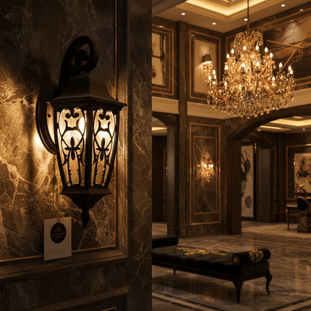 Ornate Twin Lantern Street Lamp Antique Iron with Amber Glow