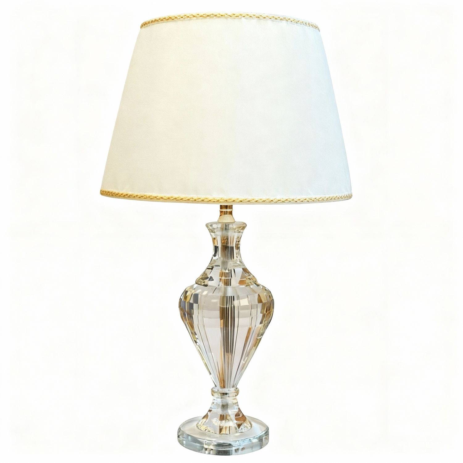 Crystal &amp; Gold Table Lamp with Pleated Shade