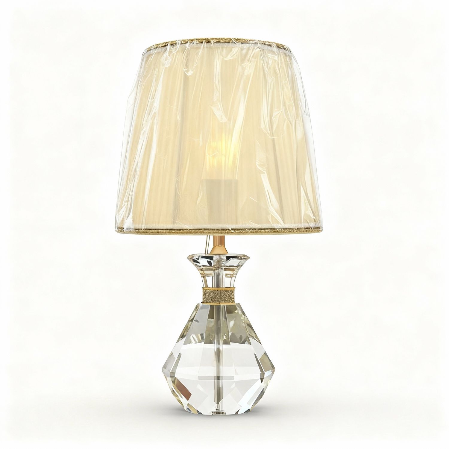 Faceted Crystal Prism Lamp with Gold-Trimmed Shade