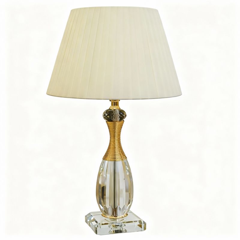 Gold-Tipped Crystal Lamp with Pleated Ivory Shade