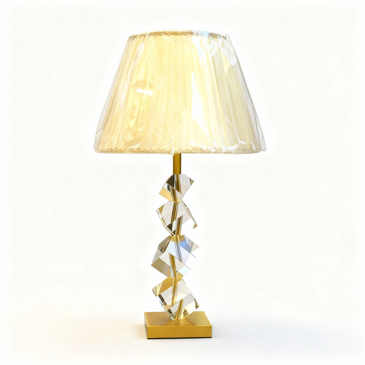 Stacked Crystal Cube Lamp with Gold Base
