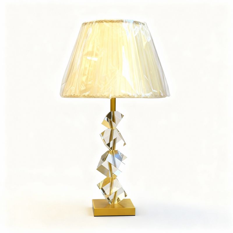Stacked Crystal Cube Lamp with Gold Base