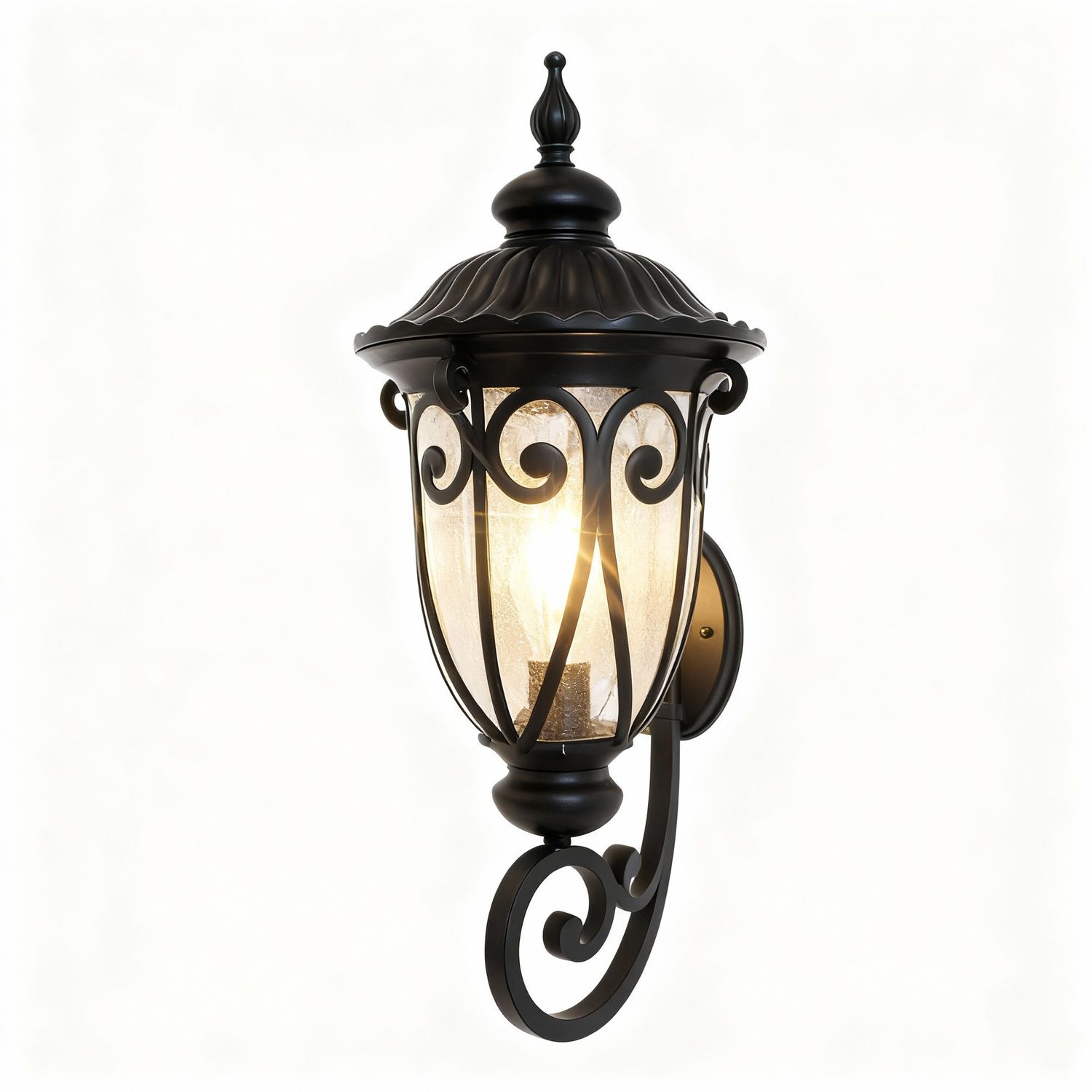 Scrollwork Elegance Outdoor Wall Lantern – Black Iron Finish