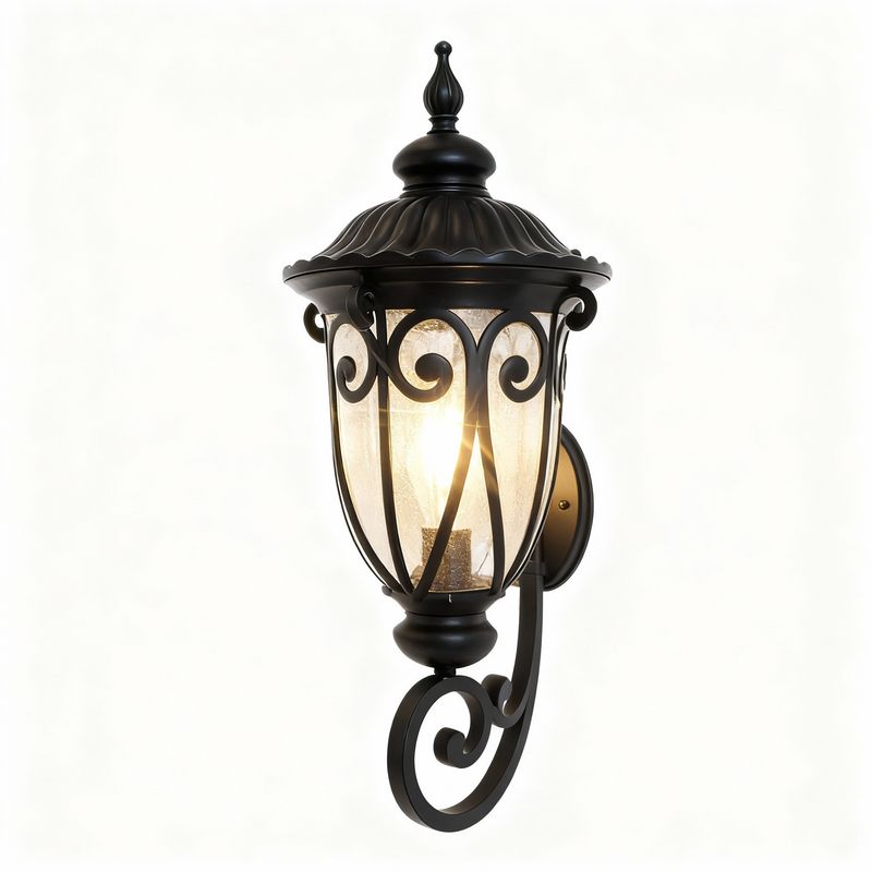 Scrollwork Elegance Outdoor Wall Lantern – Black Iron Finish
