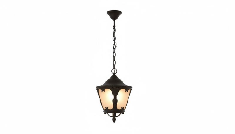 Baron’s Flame Twin Lantern Street Lamp – Sculpted Iron &amp; Amber Frost