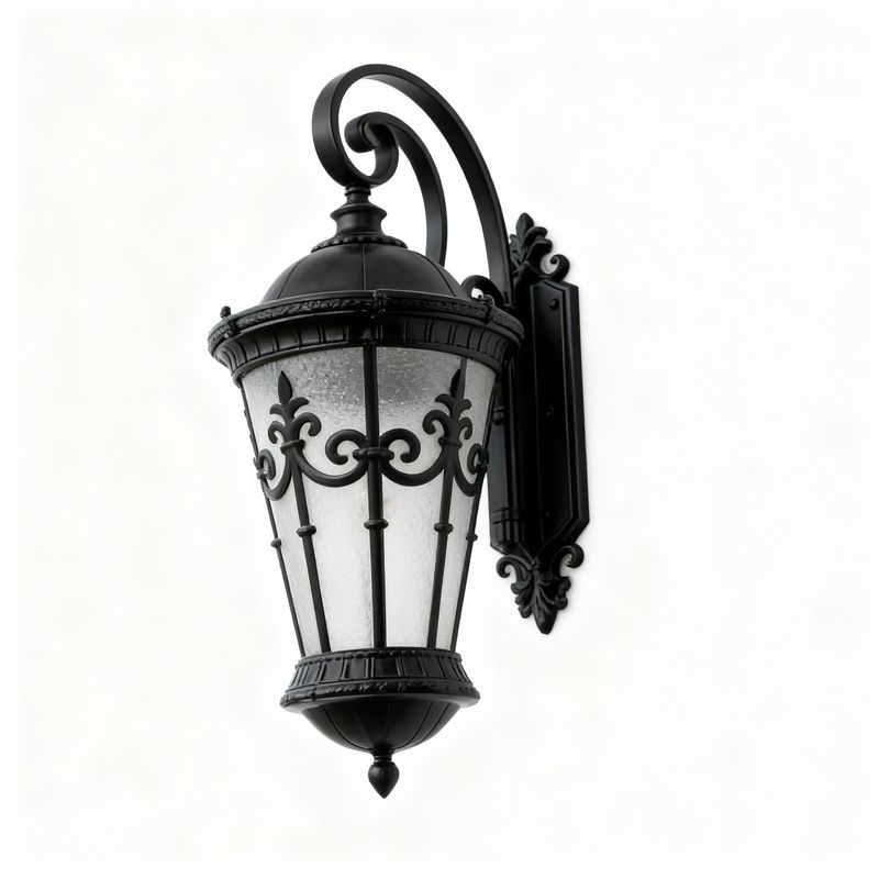 Golden Scroll Twin Lantern Street Lamp Vintage Iron Elegance