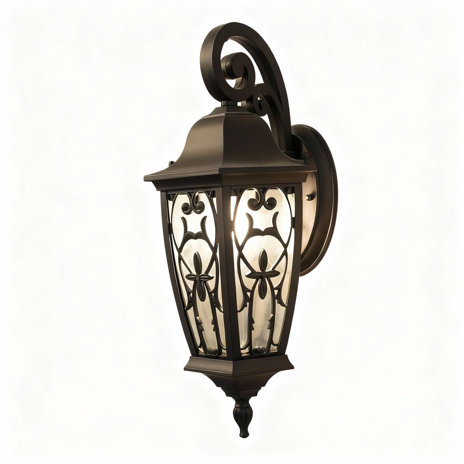 Marseille Scroll Wall Lantern Black Cast Iron &amp; Frosted Glass