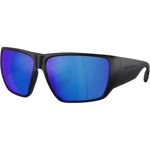 Native Eyewear Men's XD9047 Sightcaster II Rectangular Sunglasses, Matte Black/Blue Mirrored Polarized, 64 Mm