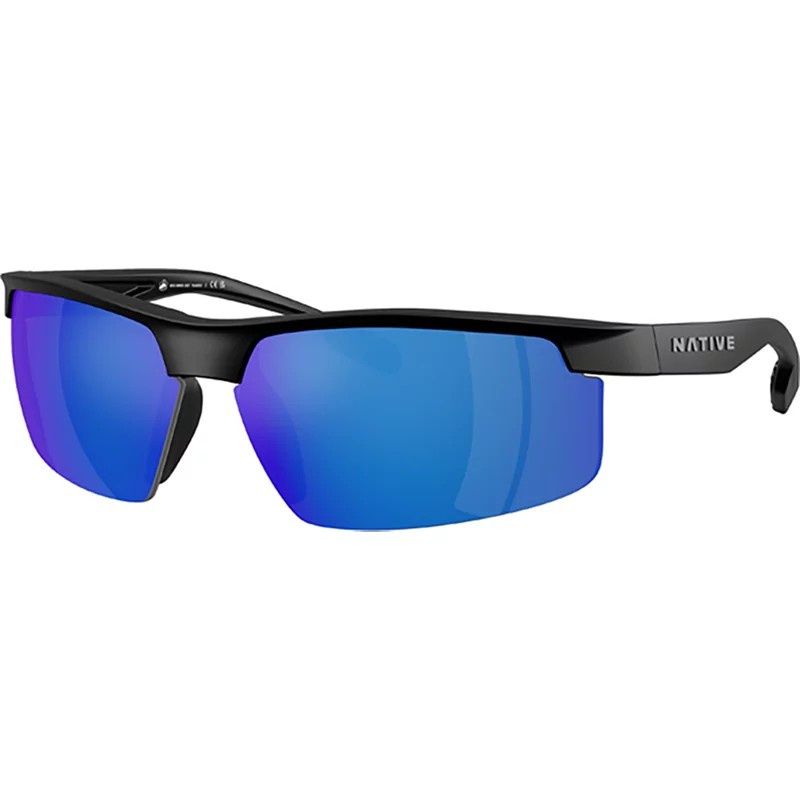 Native Ridge-Runner Crest Men's Matte Black Frame Blue Reflex Lens Polarized Sunglasses