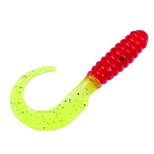 Strike King Mr. Crappie 2in Curly Tail Grub - Red/Chartreuse/Silver Glitter Tail