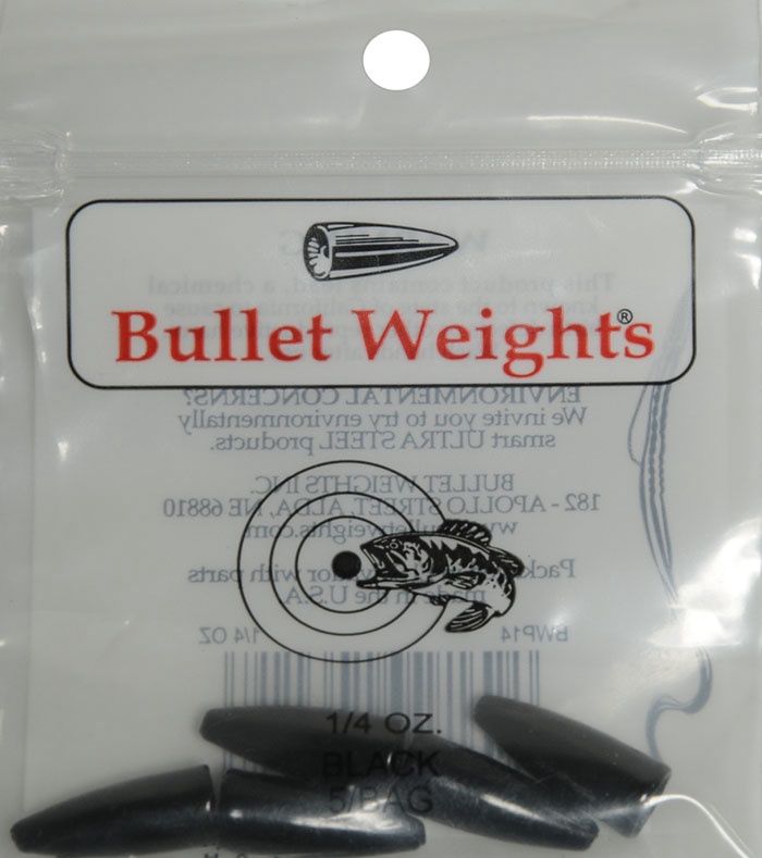 Bullet Weights Painted Bullet Weight W/Zip Lock Bag, Black, 1/4 Oz, BWP14 BLK