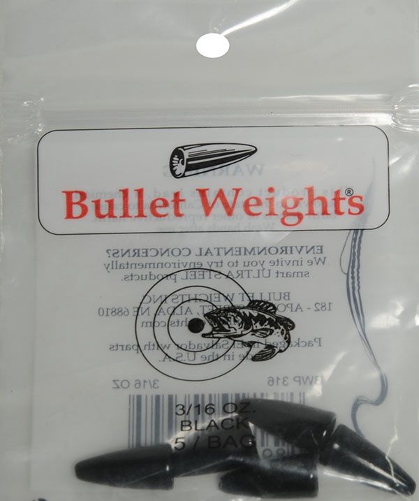Bullet Weights Painted Bullet Weight W/Zip Lock Bag, Black, 3/16 Oz, BWP316 BLK