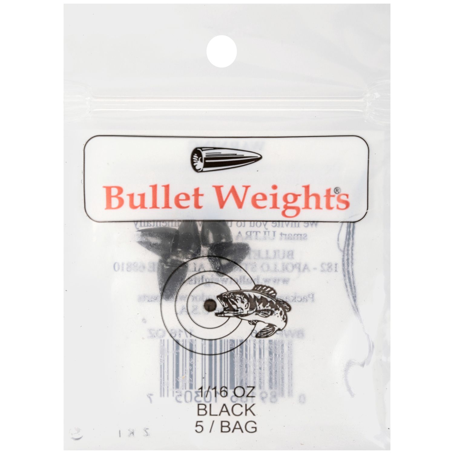 Bullet Weights Painted Bullet Weight W/Zip Lock Bag, Black, 1/16 Oz, BWP116 BLK