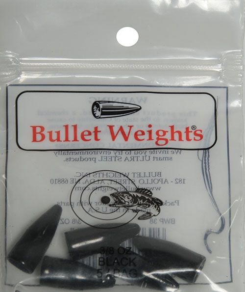 Bullet Weights Painted Bullet Weight W/Zip Lock Bag, Black, 3/8 Oz, BWP38 BLK