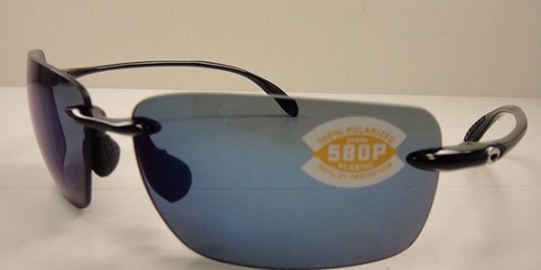 Costa Del Mar Gulf Shore Sunglasses 907404 - 11 Shiny Black - Blue Mirror 580p Men Rectangle