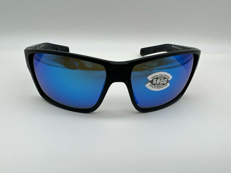 Costa Del Mar Reefton Pro 580G Polarized Sunglasses in Matte Black Frame/Blue Mirror Lens