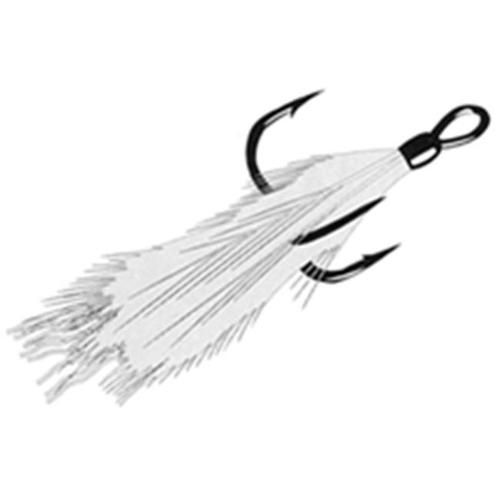 Gamakatsu Feathered Treble Hook, Needle Point Round Bend, NS Black, White Feather, Size 6, 2 per Pack, 216407-WW