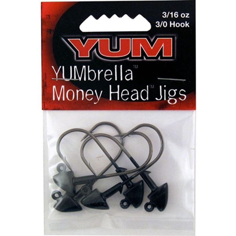 Yum Yumbrella Money Head Jig Head, Soft Plastic, 3/16 Oz, 3/0 Hook, YBMHJ3631