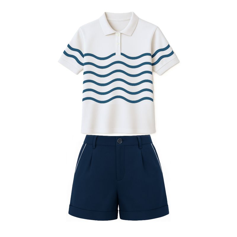 Women's Polo Shirt Uniform Fine White,blue