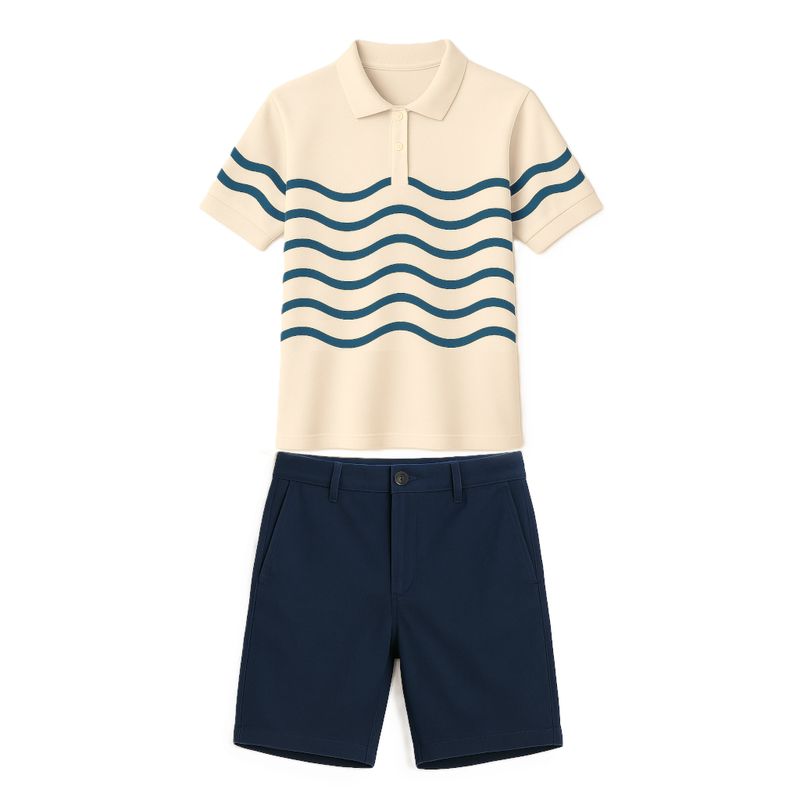 Uniforme Homme Polo Fine Crème,bleu
