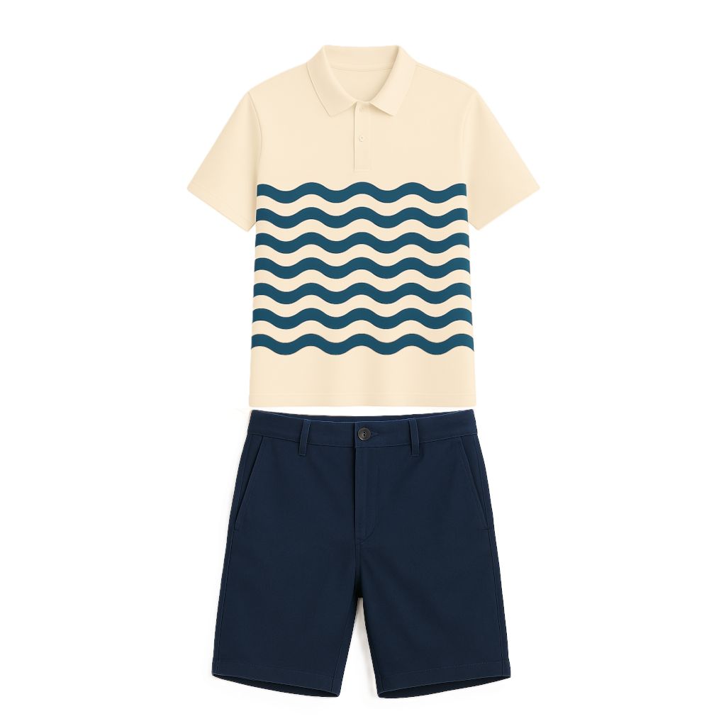Uniforme Homme Polo Standard Fit Crème,bleu