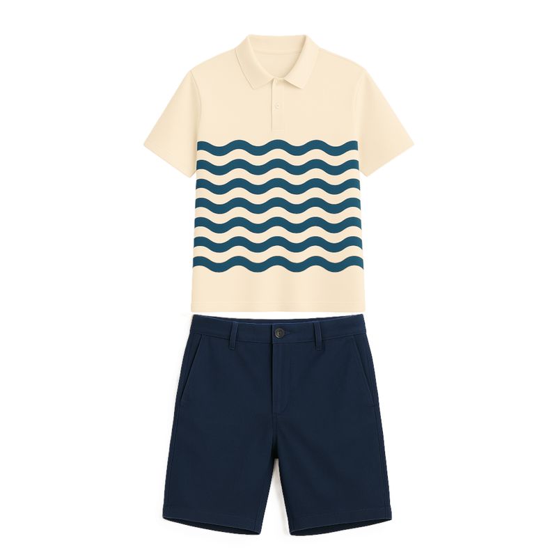 Uniforme Homme Polo Standard Fit Crème,bleu