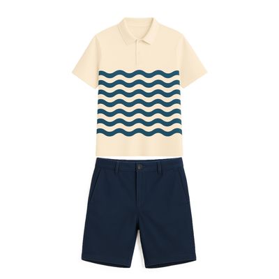 Uniforme Homme Polo Standard Fit Crème,bleu