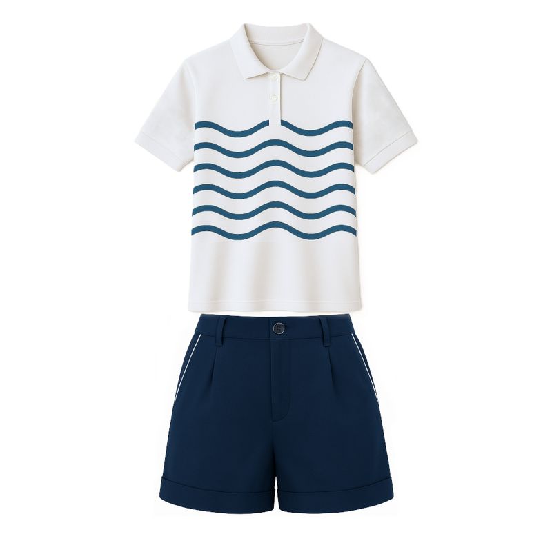 Women's Polo Shirt Uniform Fine Fit White,blue